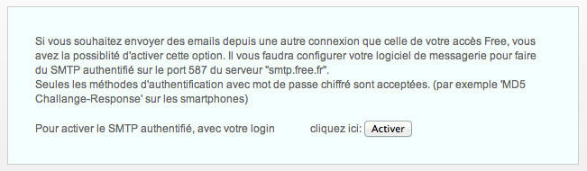 Activation du SMTP Free.fr