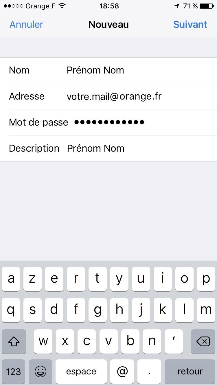 Etape 6 : Ajouter un compte mail Orange sur iPhone