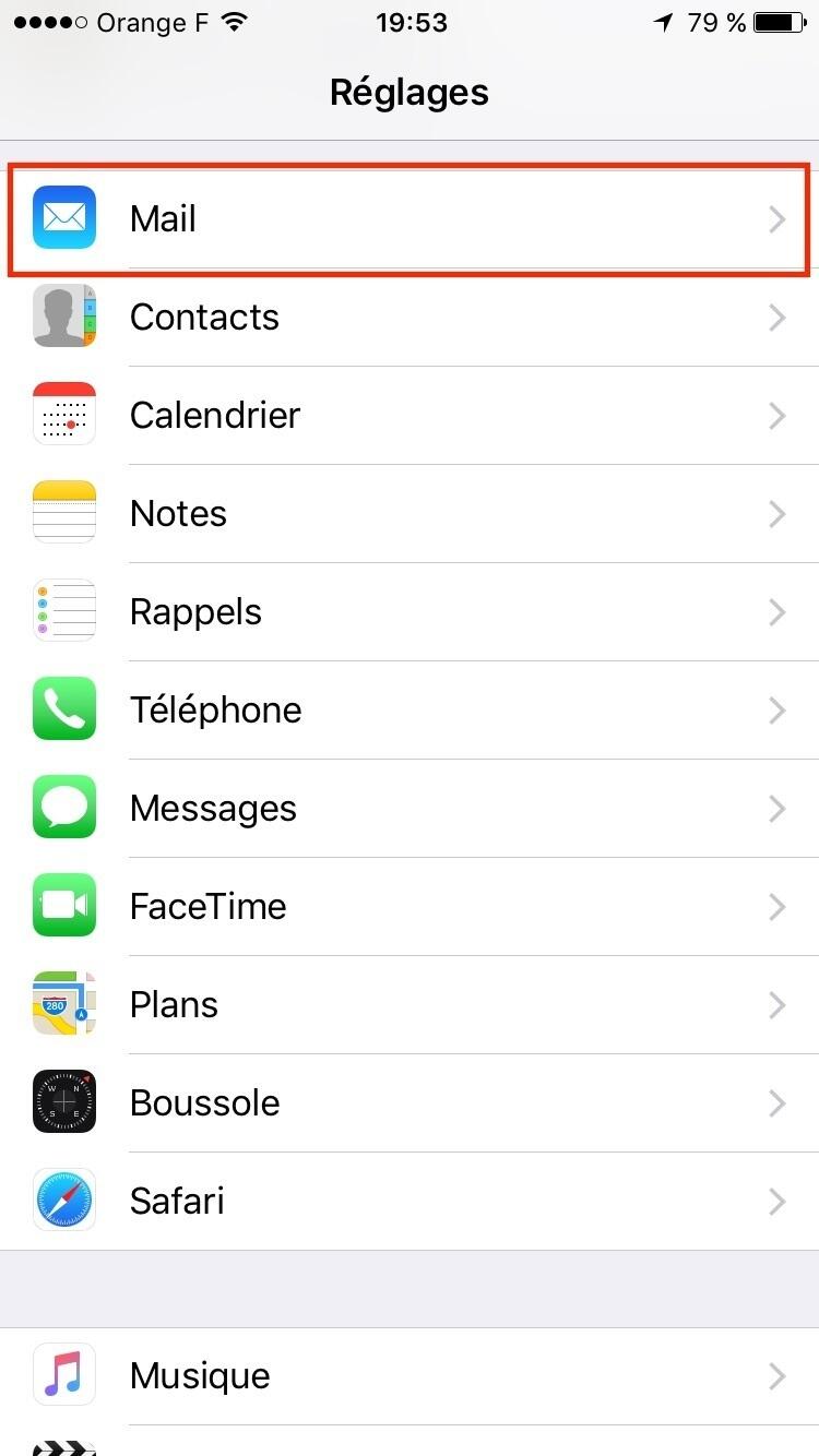 Etape 1 : Réglages Mail sur iPhone