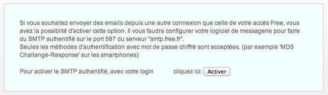 Activation du SMTP Free.fr Activation du SMTP Free.fr