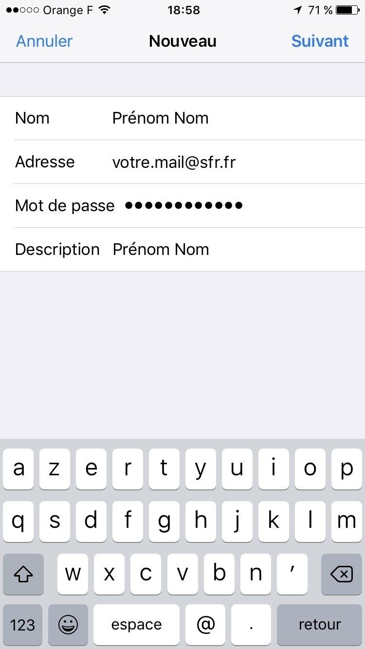 Etape 6 : Ajouter un compte mail SFR sur iPhone