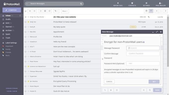 ProtonMail : aperçu de l'interface web sécurisée