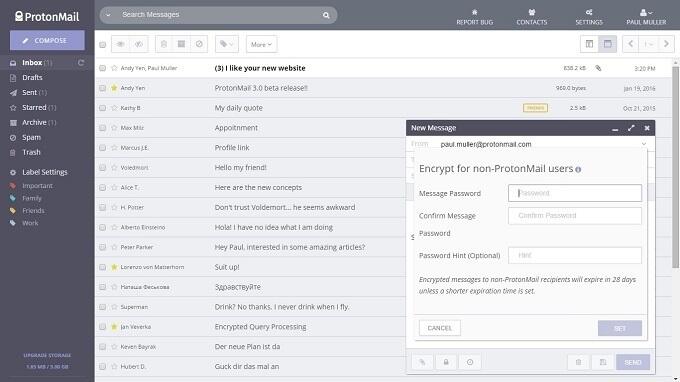 ProtonMail : fournisseur d'email sécurisé et qui respecte la vie privée ProtonMail : aperçu de l'interface web sécurisée