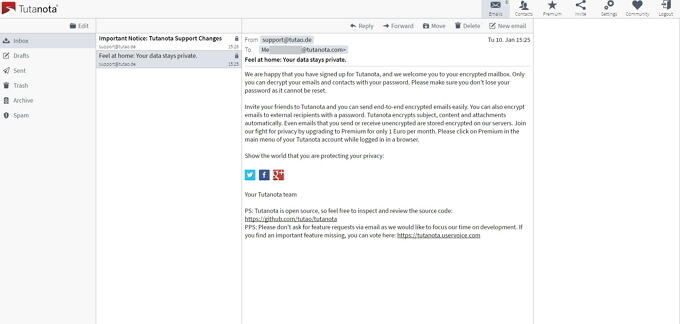 Tutanota : interface web sécurisée
