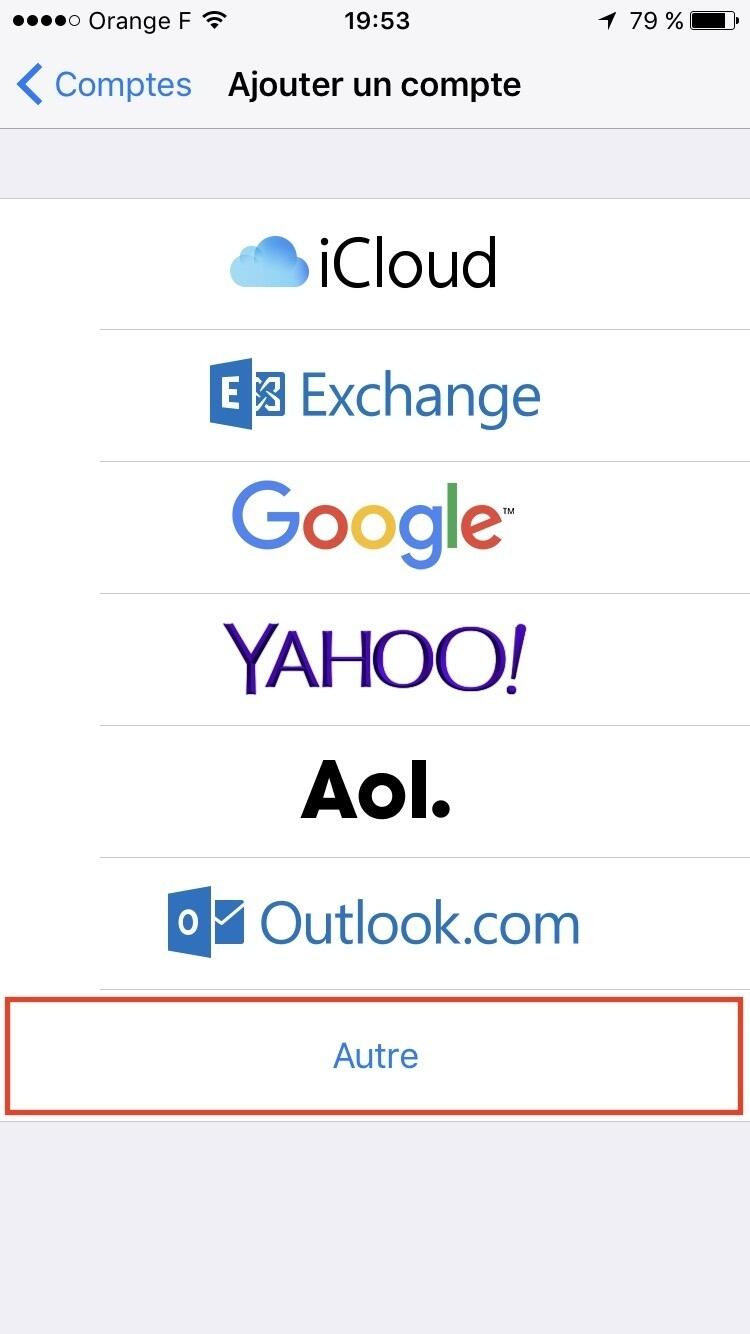 Etape 4 : Autre type de compte sur iPhone