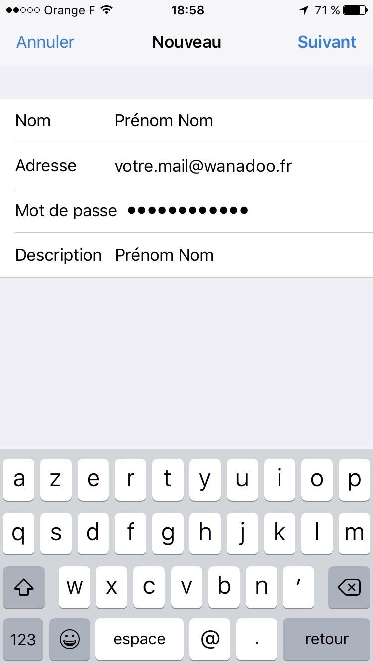 Etape 6 : Ajouter un compte mail Wanadoo sur iPhone
